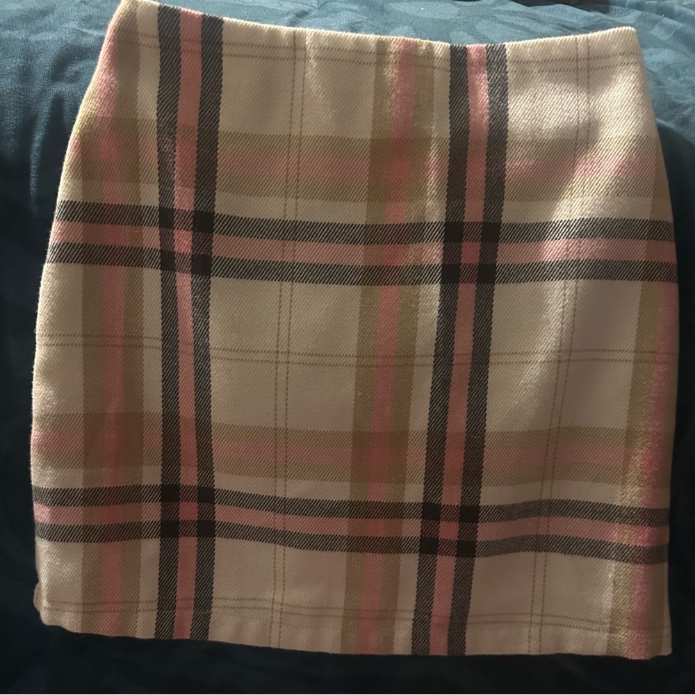 Blue Rain Plaid Mini Skirt - Pink and Tan